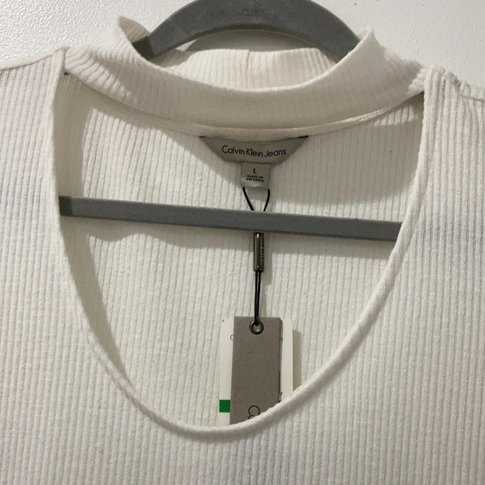 NWT Calvin Klein Jeans ribbed long sleeve tshirt with crew neck cutout - Picture 2 of 4